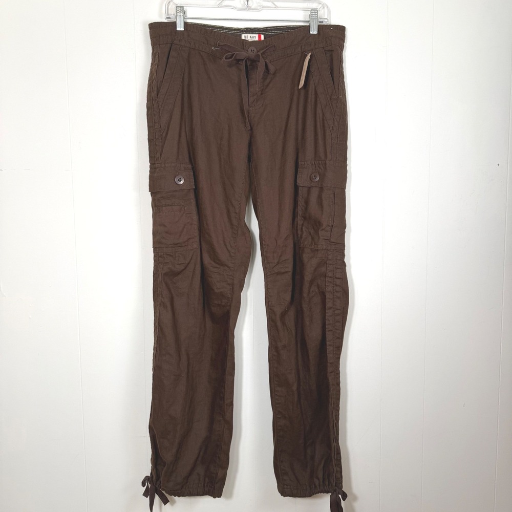 Old Navy Y2K Rumpled Linen Cargo Pants Chocolate Brown Low Rise Size 8 New 2007